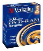 VERBATIM 43491 DVD-RAM 4.7 Gb, 3x, Type 2, remov. 5 Stck